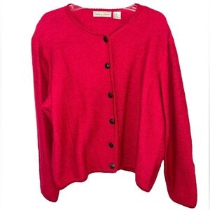 Vintage 100% wool Stephanie Andrews red cardigan sweater black metal buttons